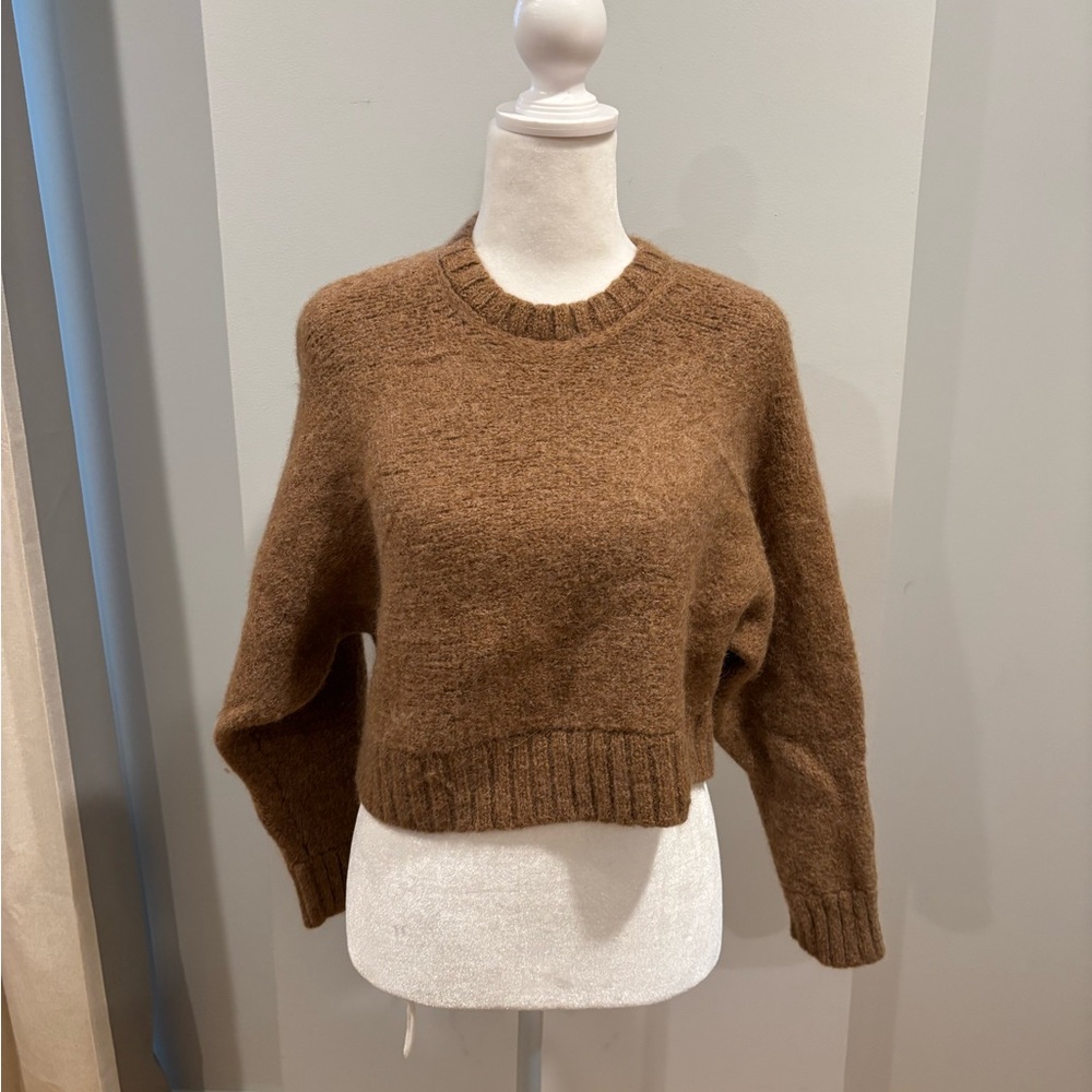 Cropped Brown Wool Crewneck Sweater